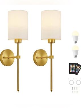 Battery Operated Wall Sconce Set of 2, Gold Wireless Rechargeable Wall Lights...